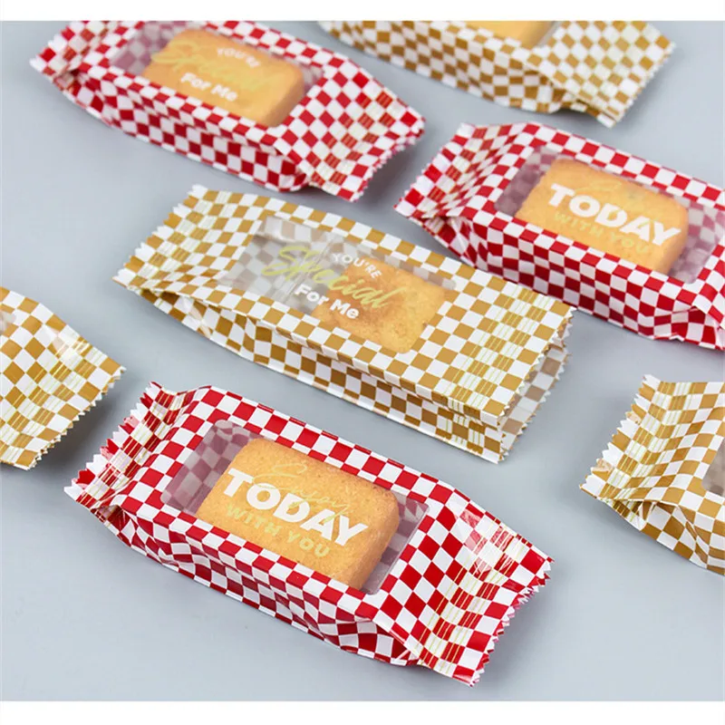 LBSISI Life 100pcs Transparent Window Pineapple Crisper Sealing Bag Golden Red Lucky Cookie Candy Packaging Plastic Bag