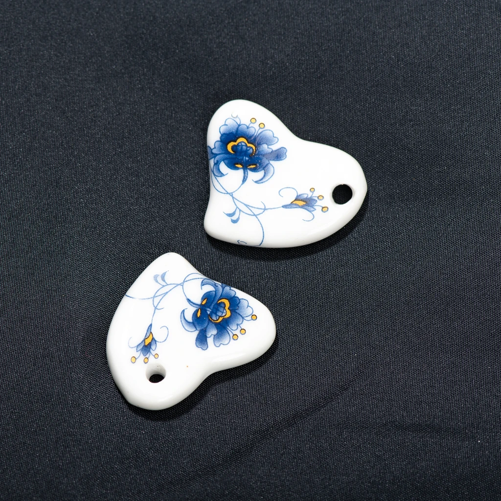 Handcrafted Ceramic Heart Pendants Set 2 Pieces Various Sizes for DIY Jewelry Making