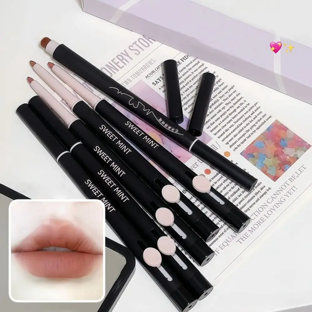 Double-headed Lip Liner Pen with Brush Makeup Waterproof Lasting Matte Red Lipstick Lip Contouring Non-stick Cup Lipliner Pencil