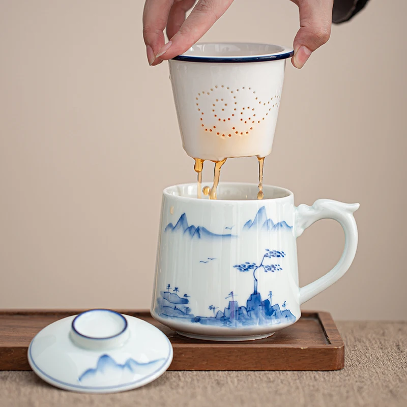 

Chinese Style Ceramic Mugs, Home Personal Office Creative Teacup With Cover, Filtered Tea Water Separation, Tea Cups, 500ml, 1Pc