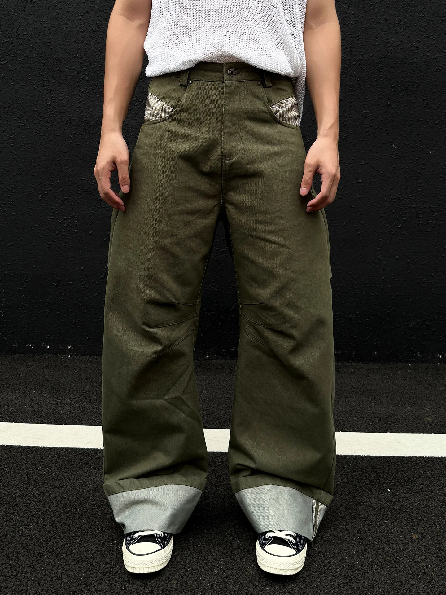 Calças de Trabalho Vintage Goinsk, Jeans Casuais Largos com Corte Reto para Homens e Mulheres com Padrão Listrado