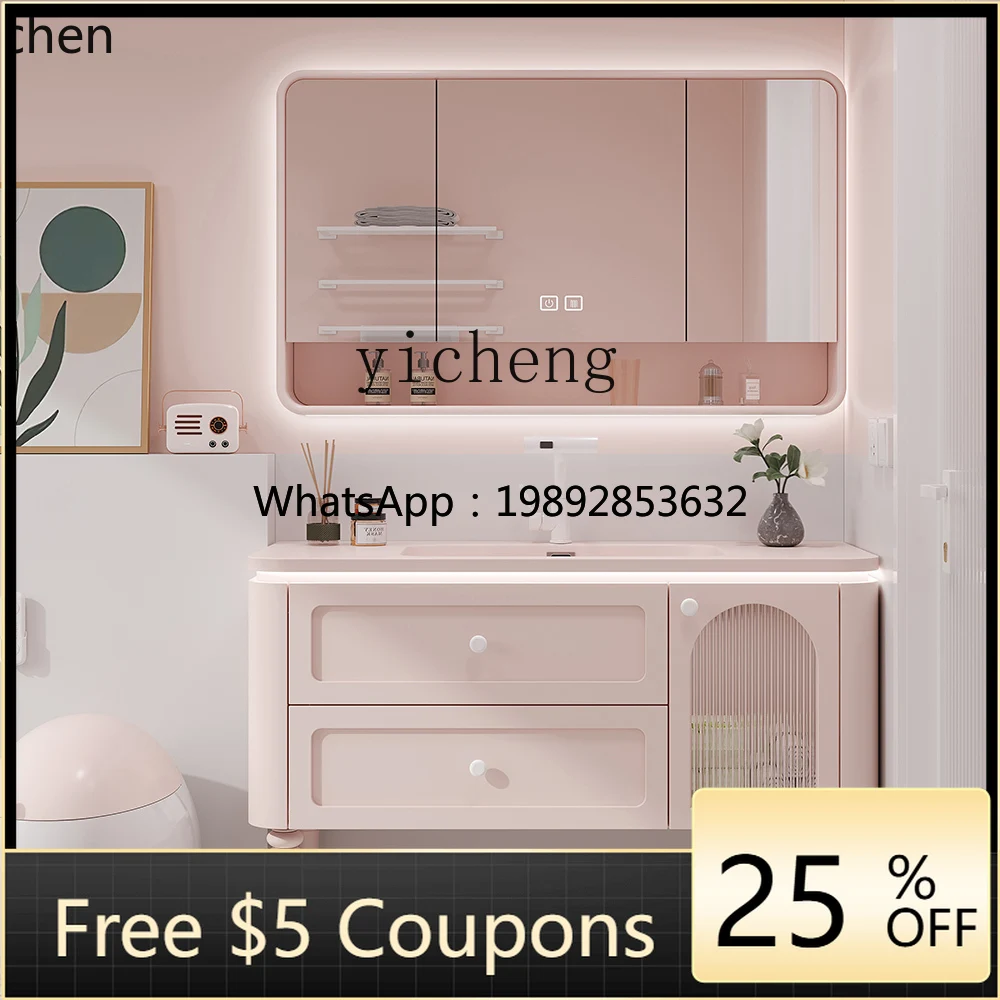 ABB pink bathroom locker floor-to-ceiling ceramic hand wash basin cabinet combination bathroom washstand