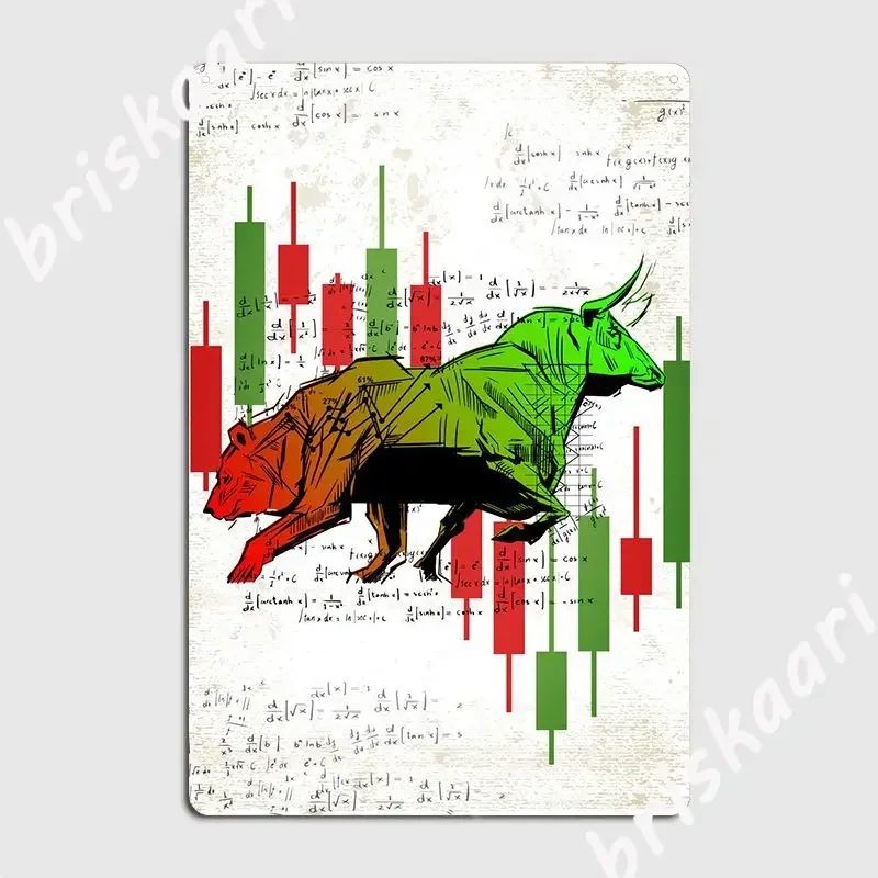 Bears Vs Bulls Traders Metal Plaque Poster Cinema Kitchen Classic pub Garage Wall Plaque Tin sign Poster