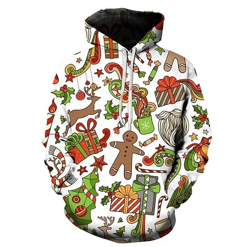 Christmas Men's Hoodie 3d Gingerbread Man Print Loose Oversized Sportswear Autumn Long Sleeved Tops High-Quality Men's Clothing