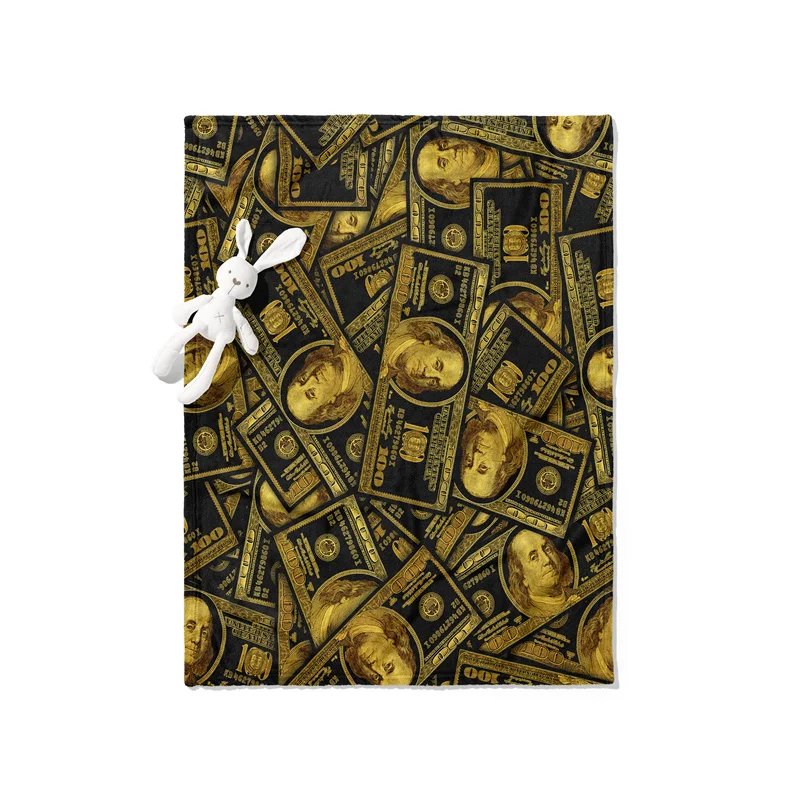 Gaslight Gatekeep Girlboss Black Gold 100 Dollar Bills Seamless Throw Blanket for Women Men Girls Boys Kids Pets Dogs Cats Couch