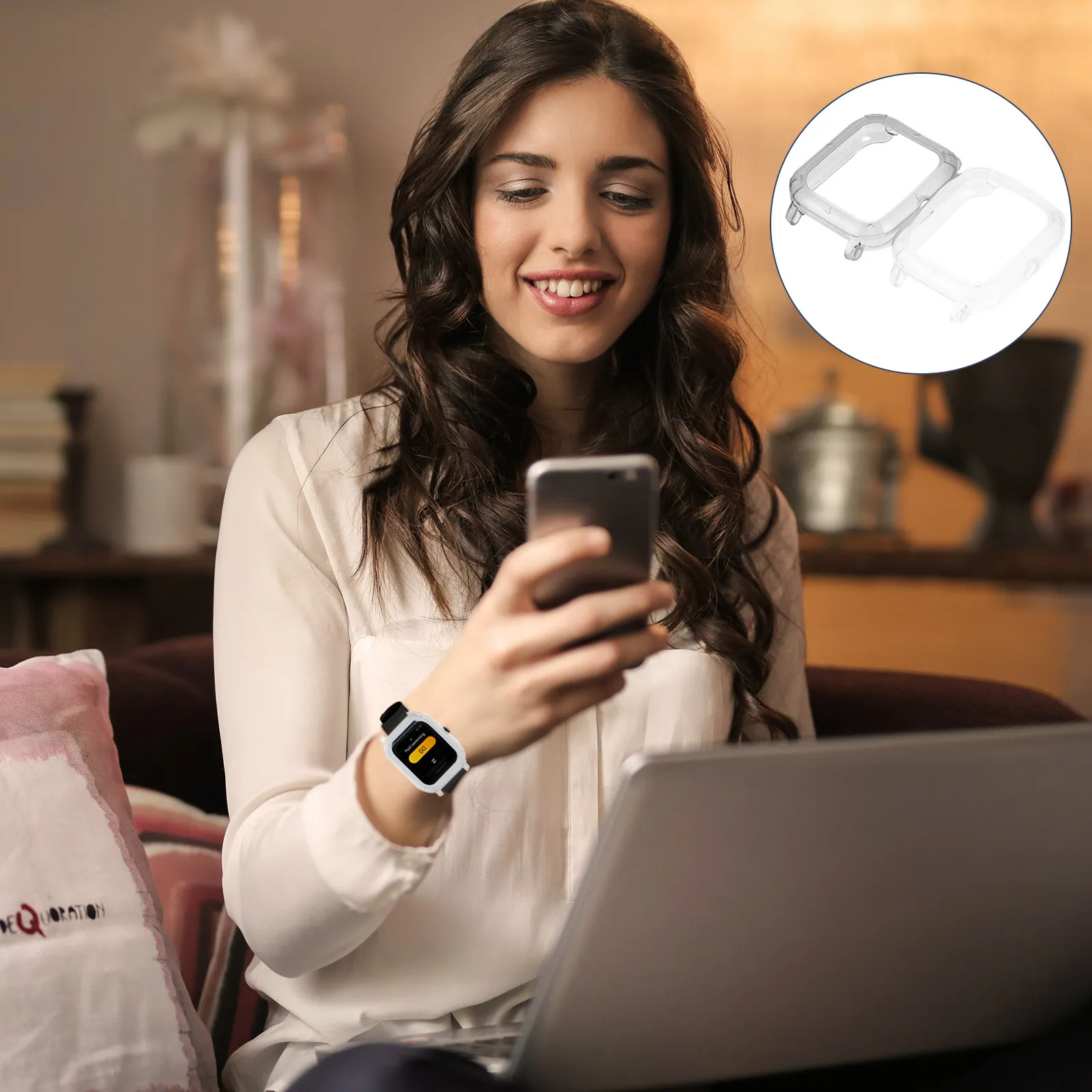 

2Pcs Tpu Smart Watch Protective Case Screen Protector Cover Transparent Flexible Washable Touch-Sensitive Fit for Daily Use