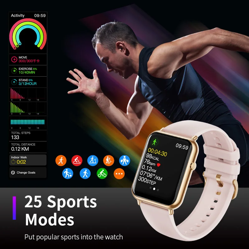 2023 Sport inteligentny zegarek mężczyźni kobiety 1.69 cal pełna dotykowy temperatura Fitness Tracker IP67 wodoodporny Smartwatch dla Huawei Xiaomi