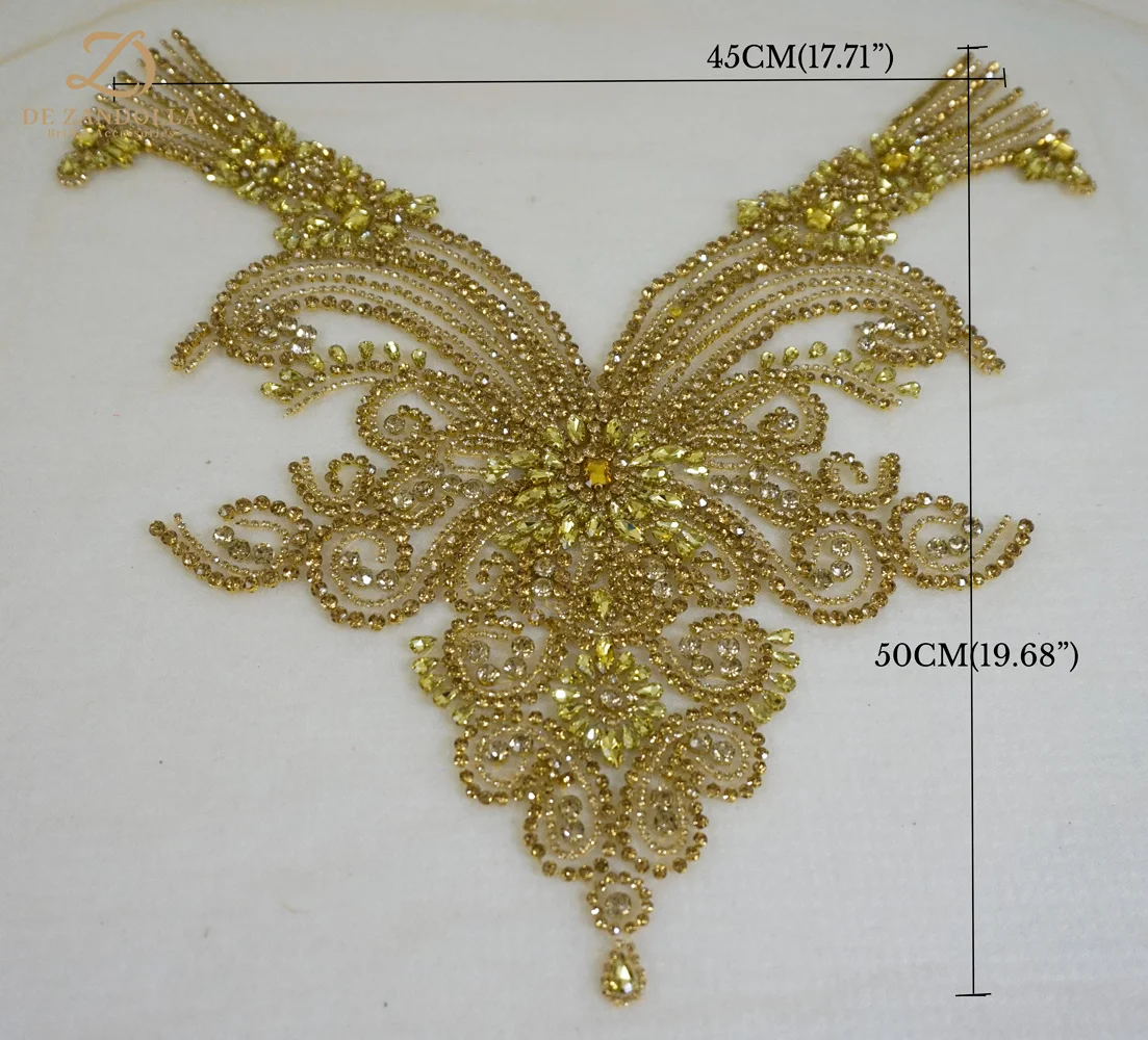 Oro argento da sposa 3D strass Applique perline da cucire Body Mesh Patch abito da sposa accessori di stoffa fai da te 40x50cm per 1 pezzo