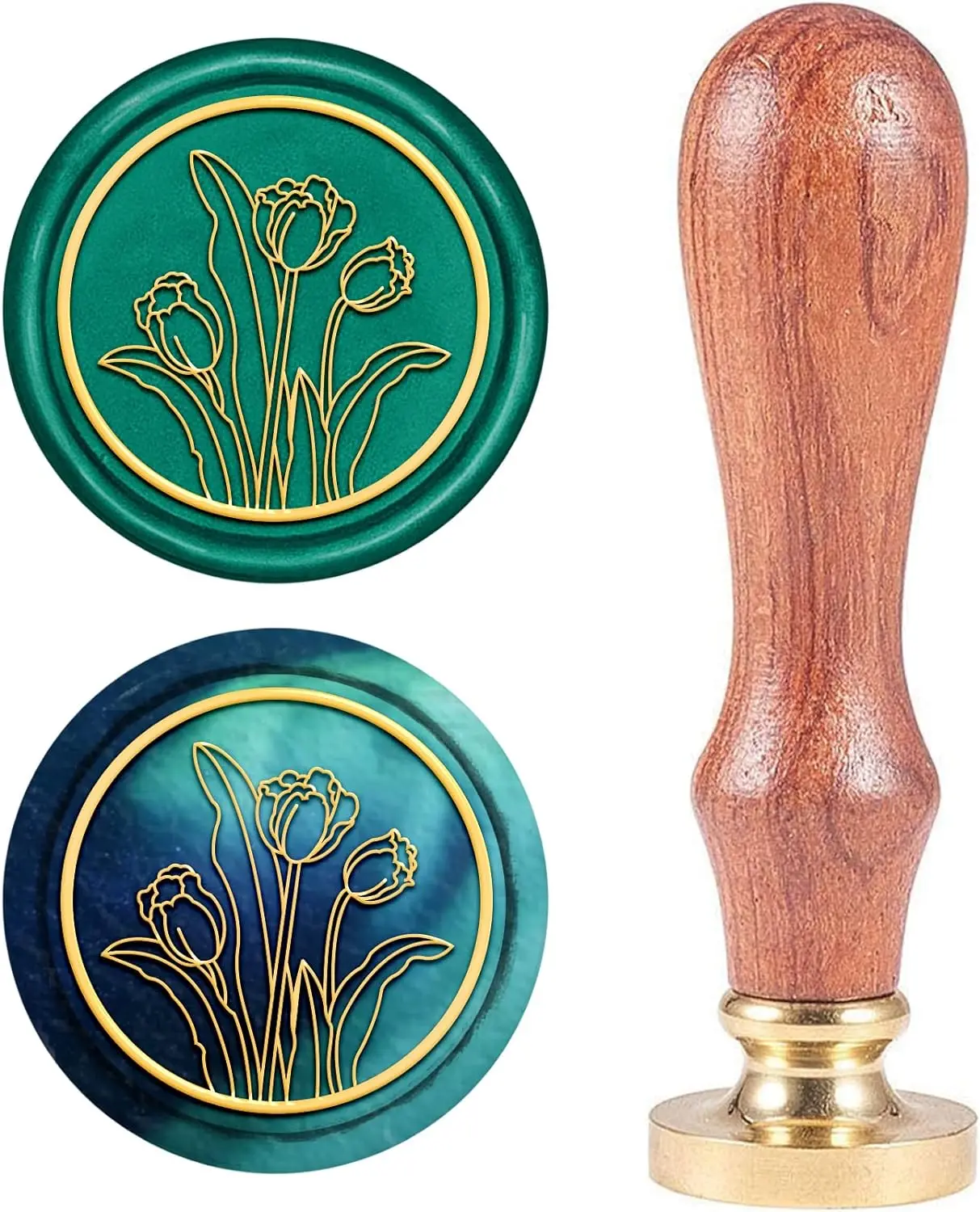 

1PC Wax Seal Stamp Tulip Vintage Sealing Wax Stamps Flower 25mm Removable Brass Head Sealing Stamp with Wooden Handle