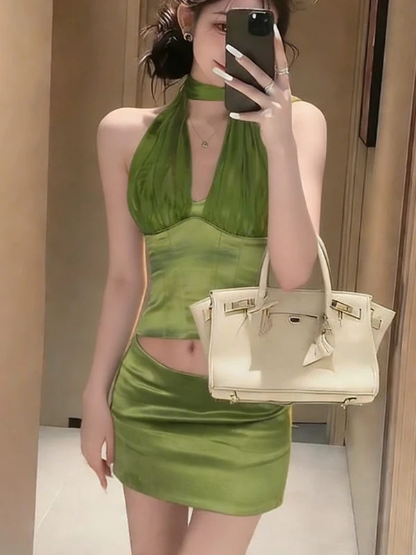 

Летний комплект: облегающий жилет без бретелек и юбка. Женская модная повседневная одежда с высокой талией, функцией сохранения тепла, без рукавов.