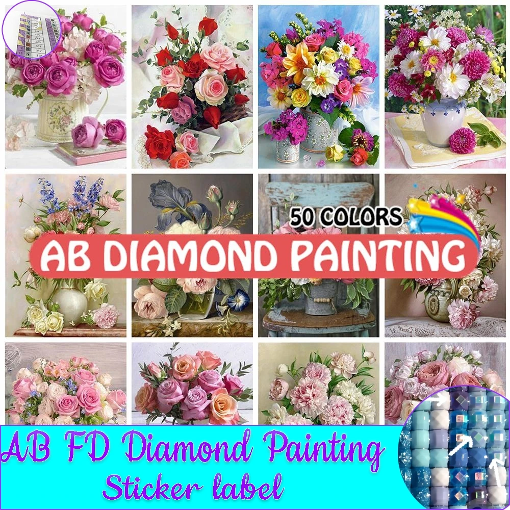 Diamond Painting Flower 50 Colors 5D DIY Cross Stitch Kit Mosaic Embroidery Rose AB Full Square/Round Drill Home Decoration