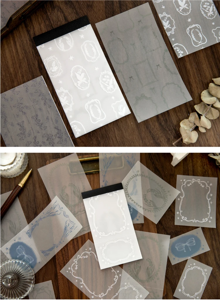 Journal GO 30 Stück Vintage Transparentpapier Halbtransparentes Materialpapier für Collage Junk Scrapbooking Dekoratives Hintergrundpapier – Detail 15