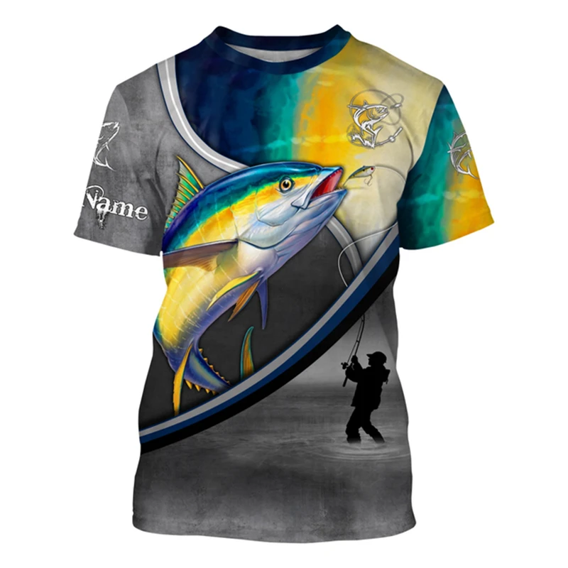 Summer 3D Fish Print T Shirt For Men Outdoor Go Fishing Clothes Casual O-neck Pullover Harajuku Tops Oversized Short Sleeve Tees