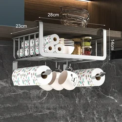 Storage Shelf Under Cupboard Paper Towel Rags Hanger Cutting Board Pot Covers Holder Rack with Hooks Kitchen Hanging Organizer