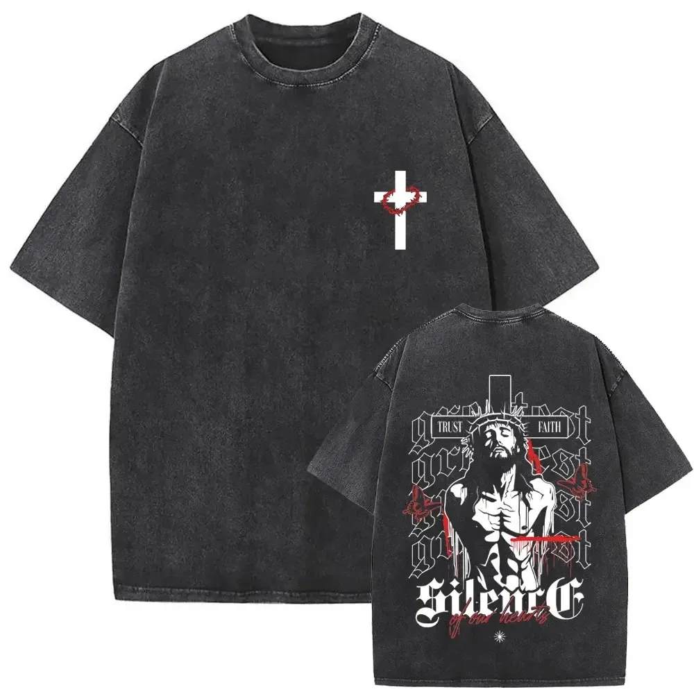 

Christian Religious Jesus Forgive Them Father Vintage Washed T-shirt Men Women Gothic Rock Oversized T Shirts Tops Streetwear