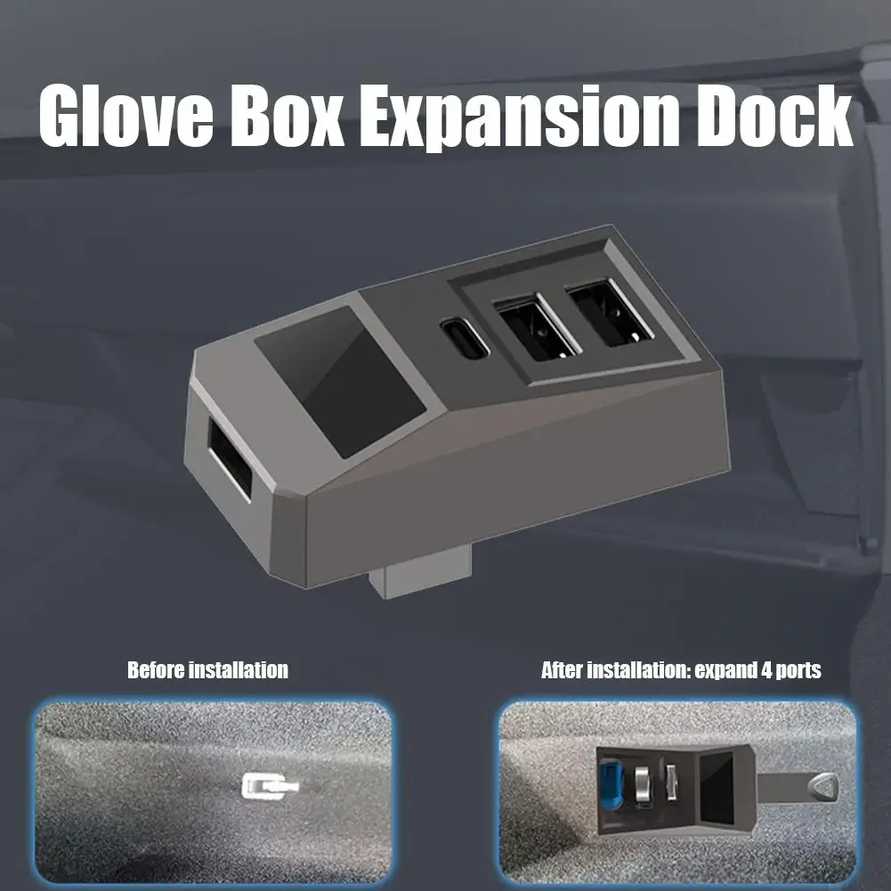Glovebox USB Hub For Tesla New Model Y Launch Juniper 2025 Model 3 Highland 2024 Type-C Port Digital Display Splitter Docking