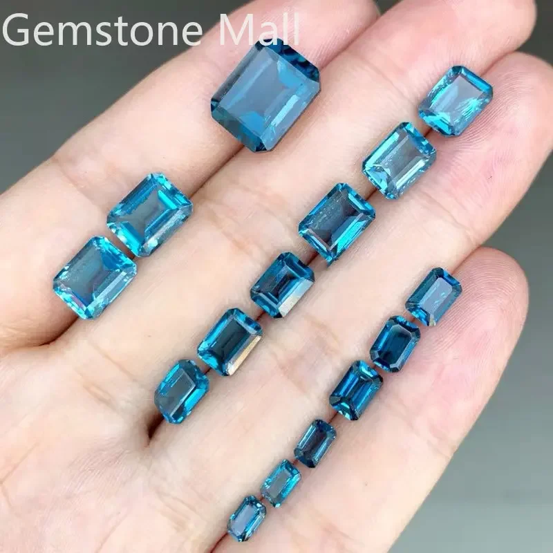 Topacio Natural con corte esmeralda, 4mm x 6mm a 8mm x 10mm, Topacio azul de Londres de grado VVS, piedra preciosa suelta para fabricación de joyas