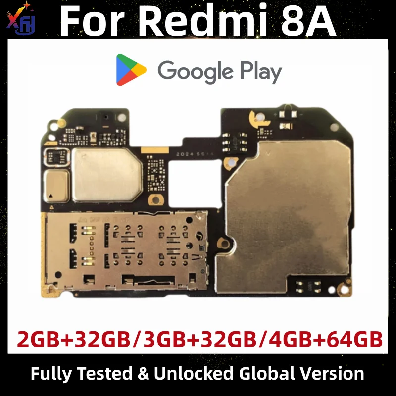 Mainboard for Xiaomi Redmi 8A, Original Main Circuits Board, 32GB, 64GB, with Google Playstore Installed