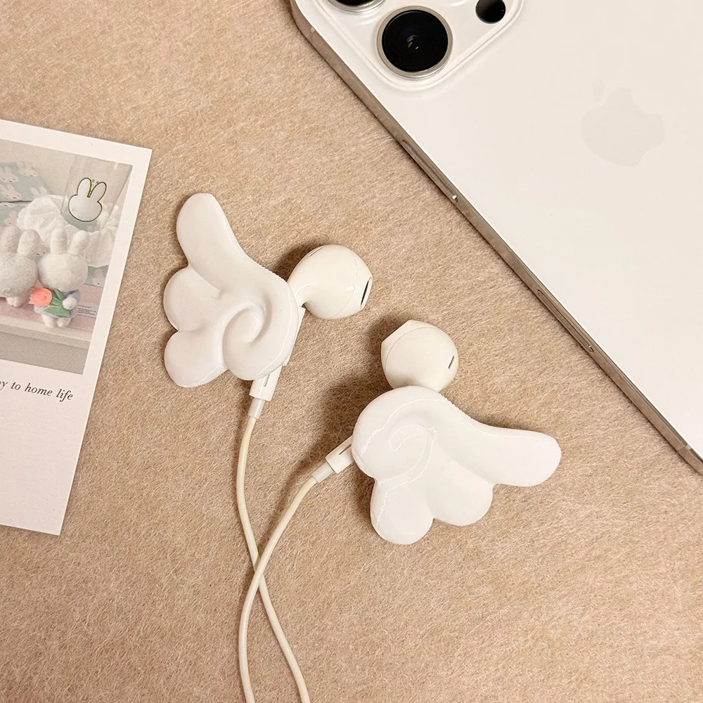 Accesorios decorativos creativos para auriculares, alas de ángel, alas decorativas impresas en 3d para auriculares con cable, accesorios Kawaii DIY para auriculares