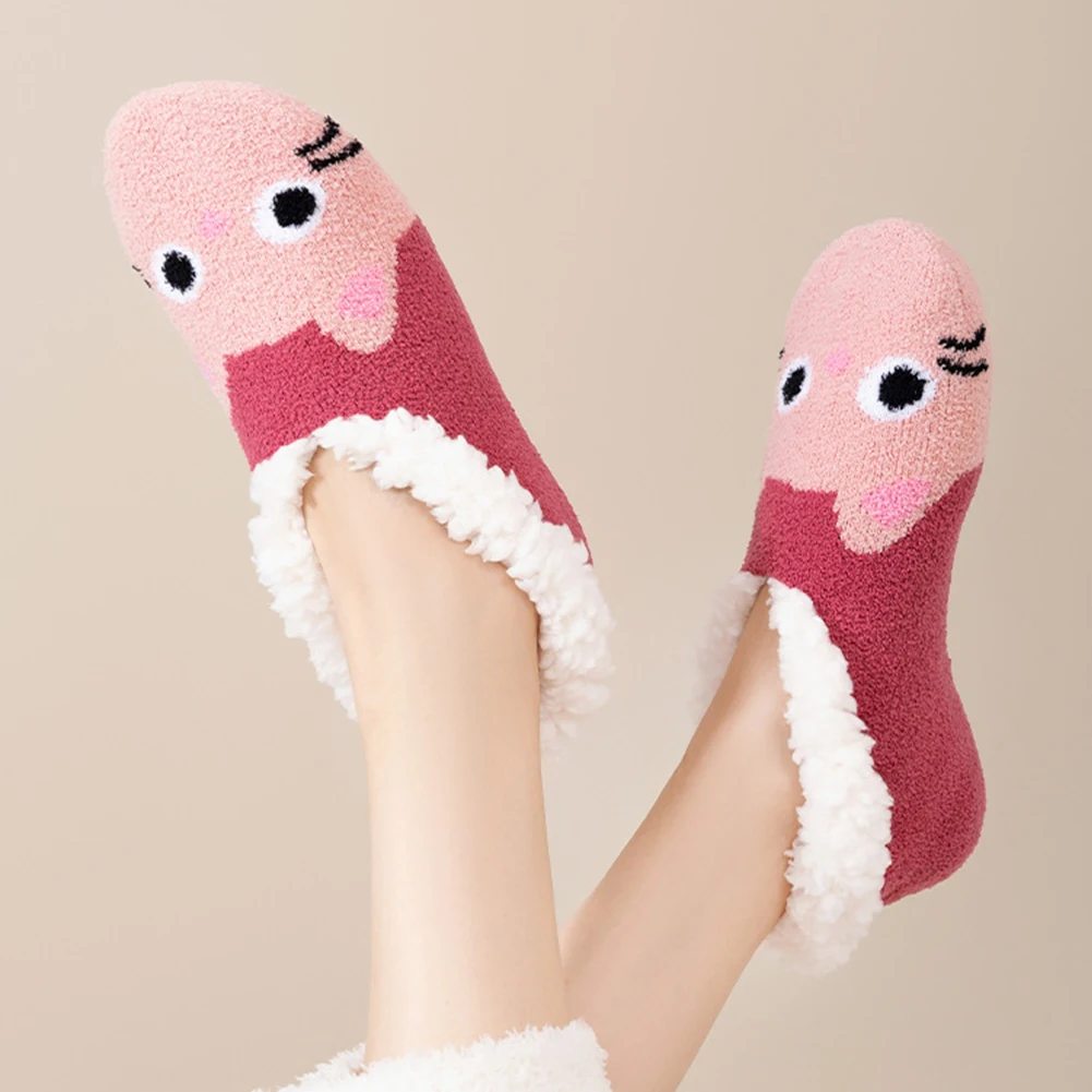 Christmas Plush Socks Fluffy Home Socks Thickened Non-Slip Floor Socks Winter Socks Shoes for Living Room Bedroom