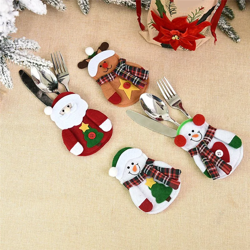 AB09-9Pcs Messer Gabel Besteck Tasche Set Weihnachten Utensil Halter Geschirr Halter Für Weihnachten Nette Santa-Schneemann Dekor