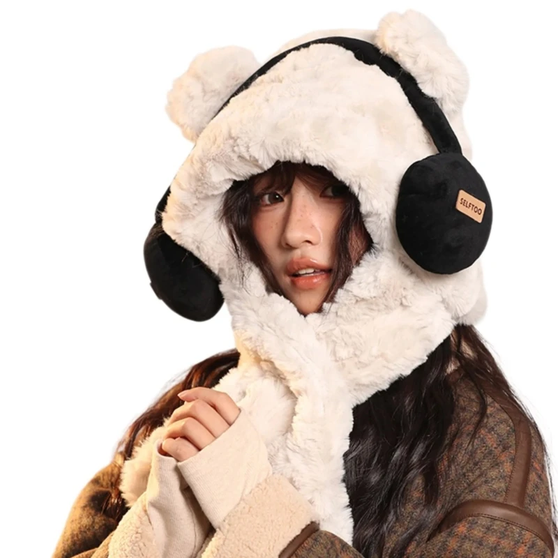 Bear Pattern Hat Adult Soft Plush Hat Thicken Female Hat Versatiles Stylish Hat