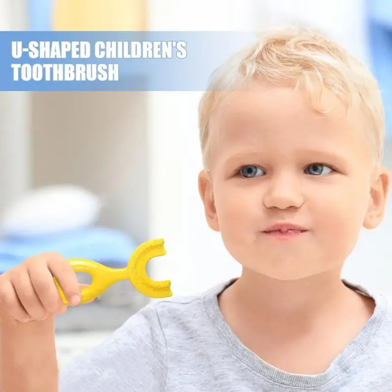 U Shaped Kids Toothbrush Siliocne Kids Handheld Toothbrush Food-grade 360-Degree Cleaning Toothbrush Fits 6-12 Years Old