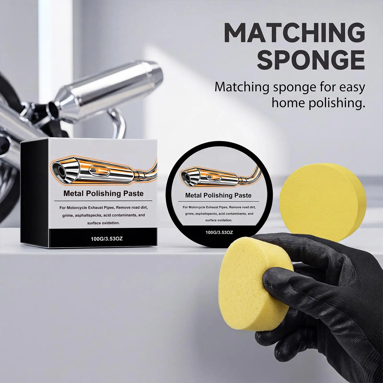 Metal Polishing Paste 100g Rust Remover Chrome Exhaust Pipe Cleaner Restorer Gentle Long Lasting Shine Sponge for Car Motorcycle