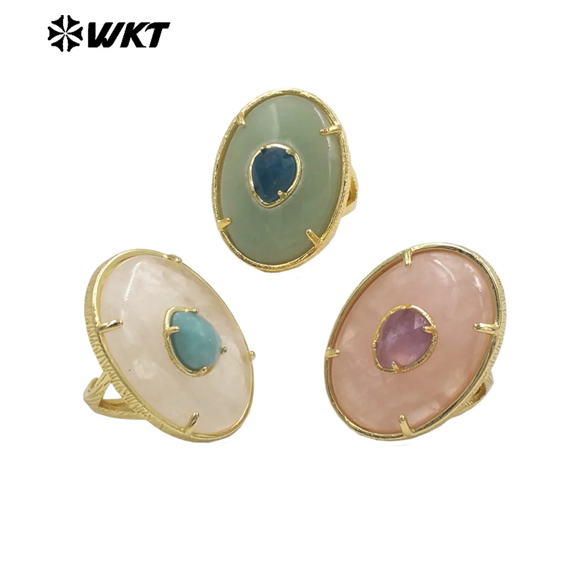 

​WT-R587 Elegant Gorgeous Gemstone Cubic Zircon Oval Shape US7 Ring With Real Gold Plated For Women Jewelry