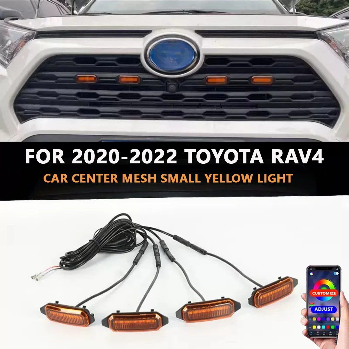 

LED Car Lights Front LED Grille Lights With Harness Eagle Eye Lamp FOR 2020-2022 TOYOTA RAV4 center mesh small yellow light
