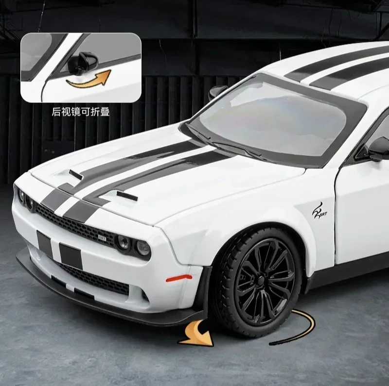 Modèle de voiture Challenger SRT Hellcat, avec son et lumière, jouet en alliage moulé sous pression pour enfants, Simulation de véhicule, cadeau collectif, 1:22