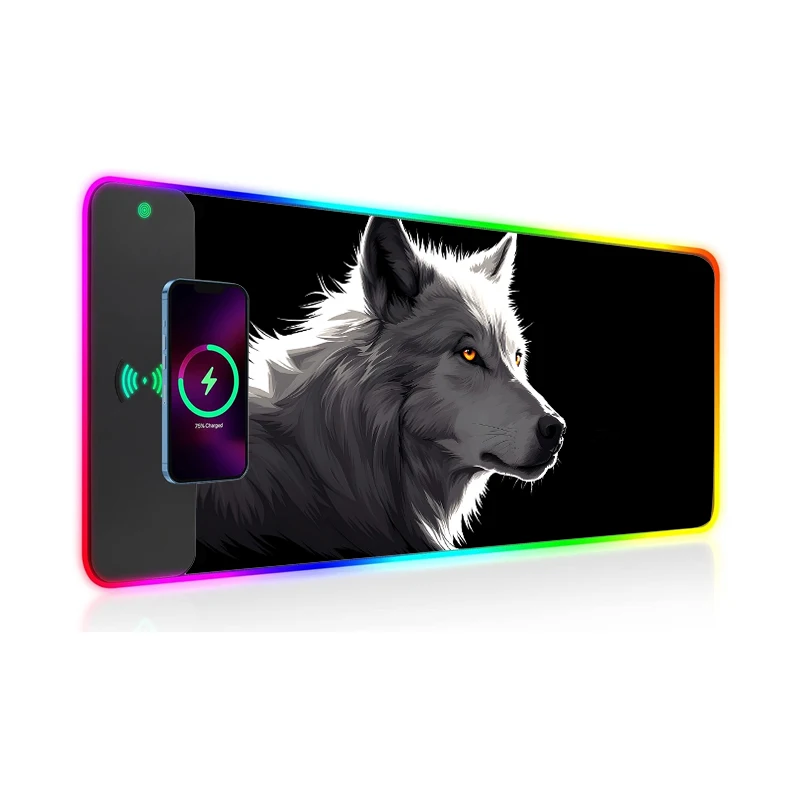 Mouse Pad Wireless Charging Professional Speed Mousepad Geometric Wolf Gaming Accessories Desk Pad Rug Gamer Keyboards Desk Mat