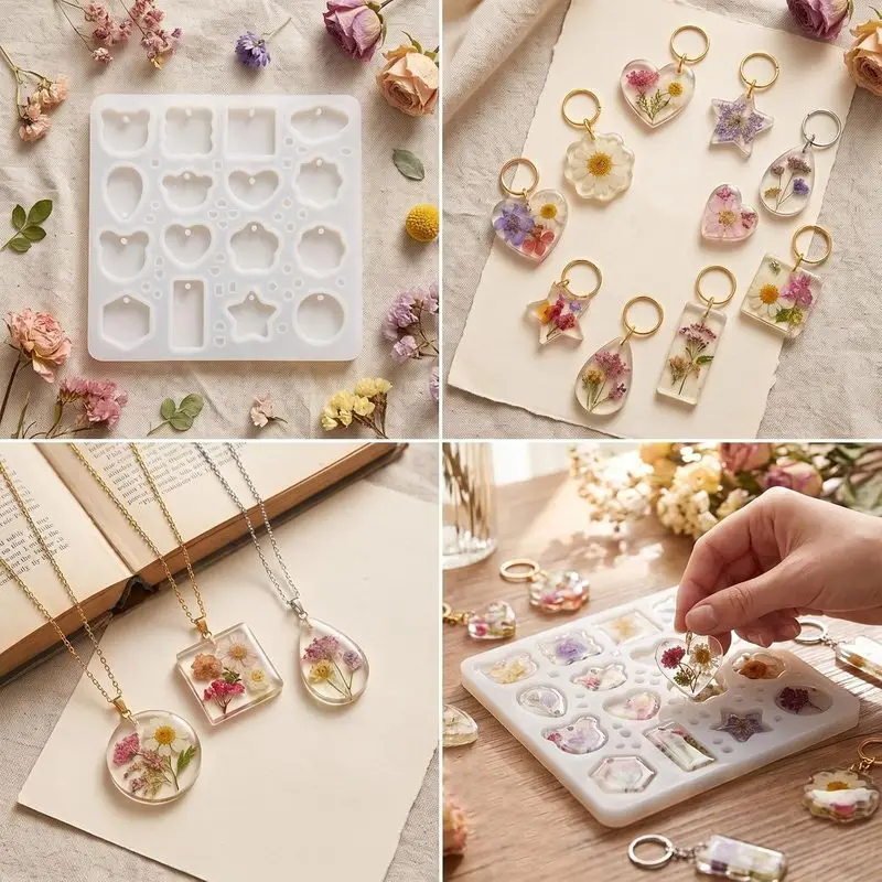 1item16Silicone resin keychain mold with a cavity and a hole，Comes with silver and gold versions10A keychain，Suitable for epoxy
