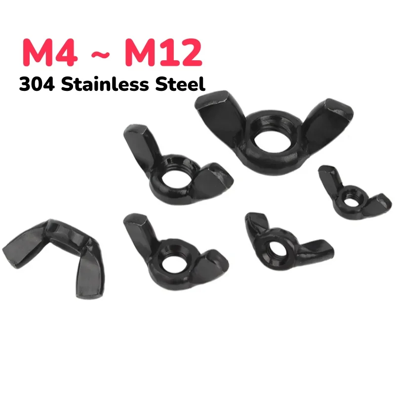 M3 M4 M5 M6 M8 M10 M12 Black 304 Stainless Steel Wing Nuts Manual Fastening Nut