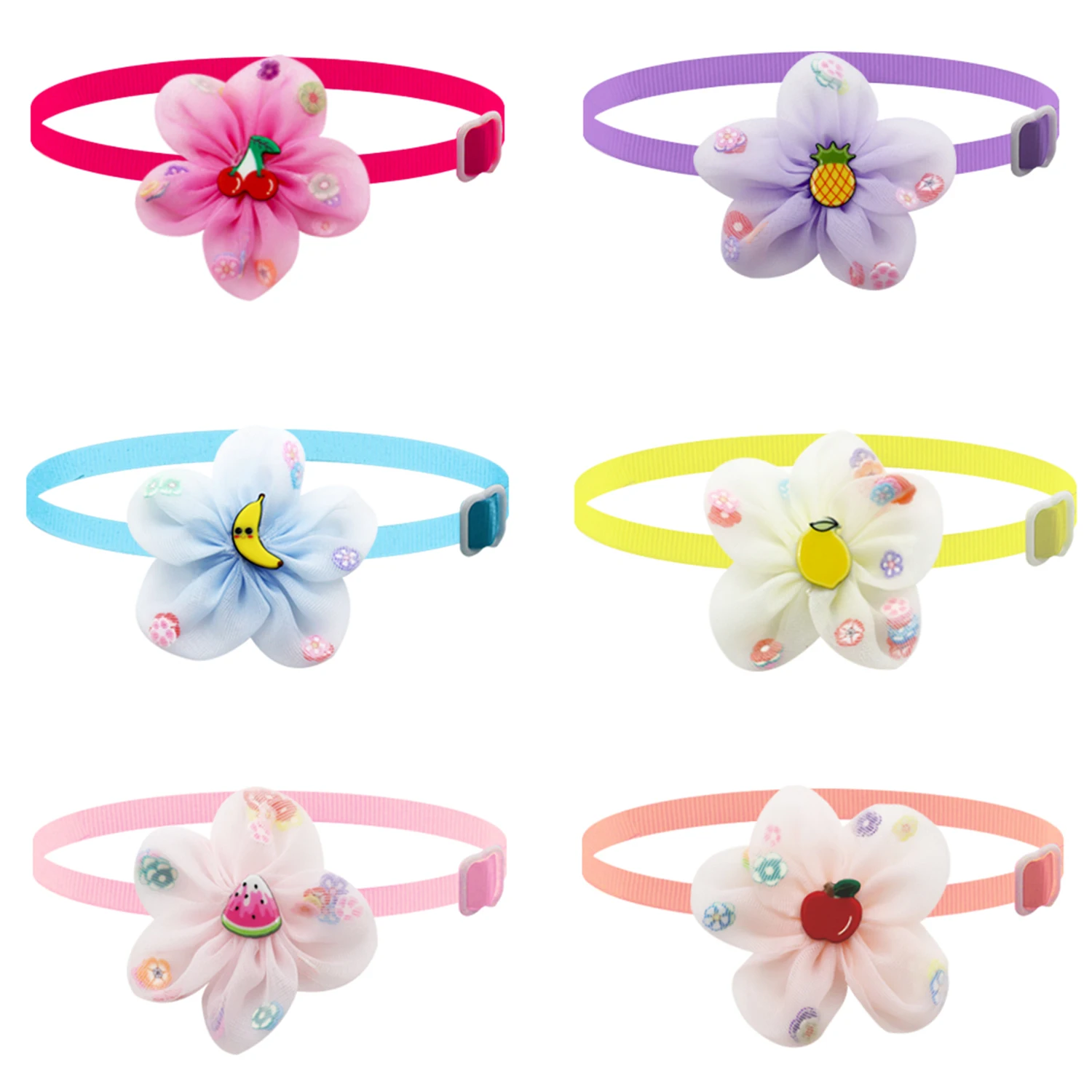 

50/100Pcs Summer Flower Dog Grooming Accessories Yarn Bowties Cute Fresh Color Bow Tie For Small Dog Bows With Fruits Elements