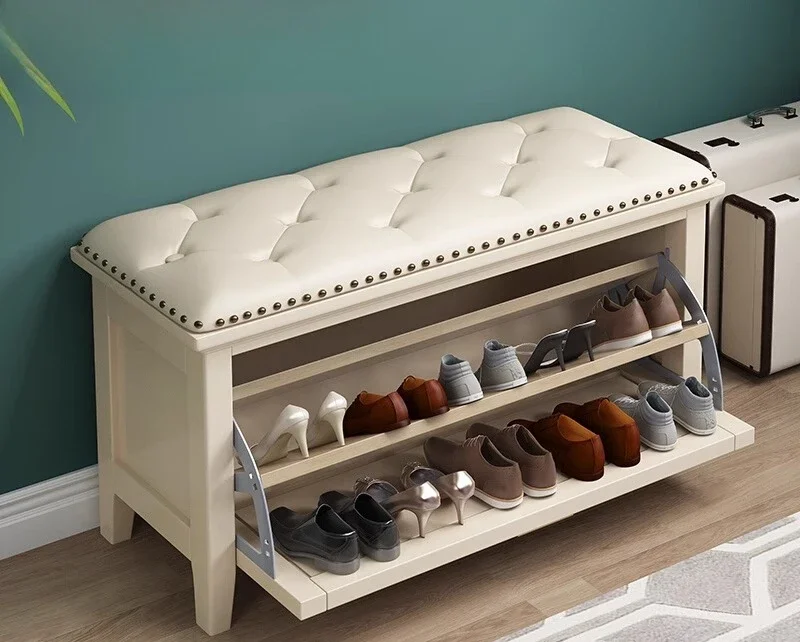 Simple American home entrance can be seated, shoe cabinet and stool are integrated