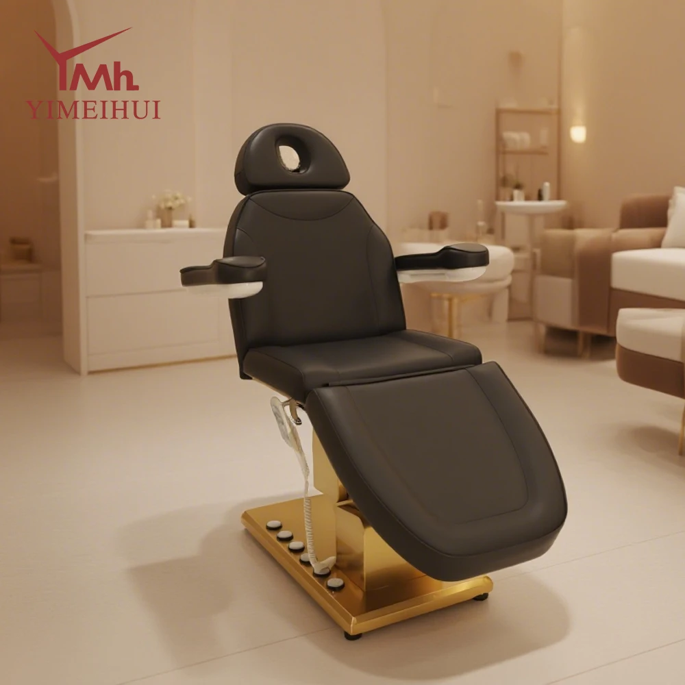 Custom Electric Spa Facial Reclining Cosmetic Bed Beauty Salon Chair 3 Motors with Pedal
