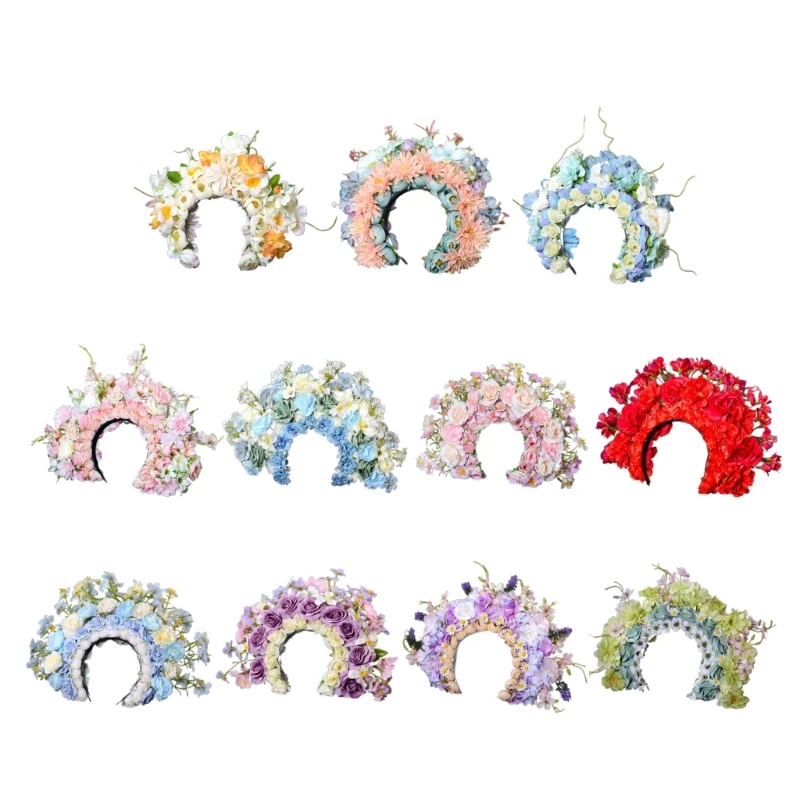 

Ethnic Bridal Headband Hair Wreath Florals Wedding Flower Headband Double-sided Hairband Hair Accessory