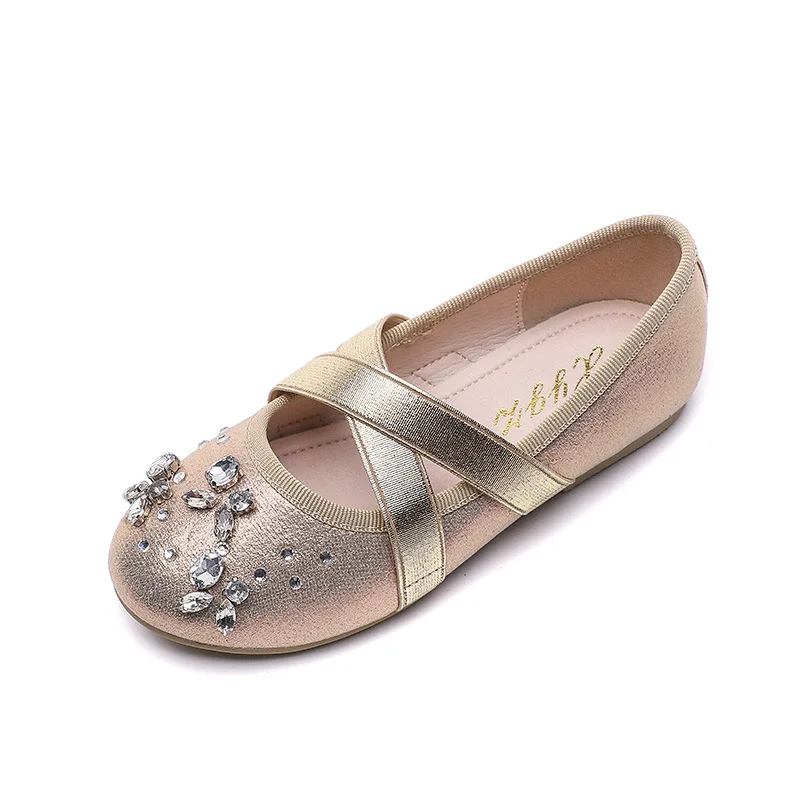 2024 Girls Princess Shoe Soft Sole Ballet Dance Shoes Water Diamond Small Leather Shoes Mary Jane Kid Flat Shoes