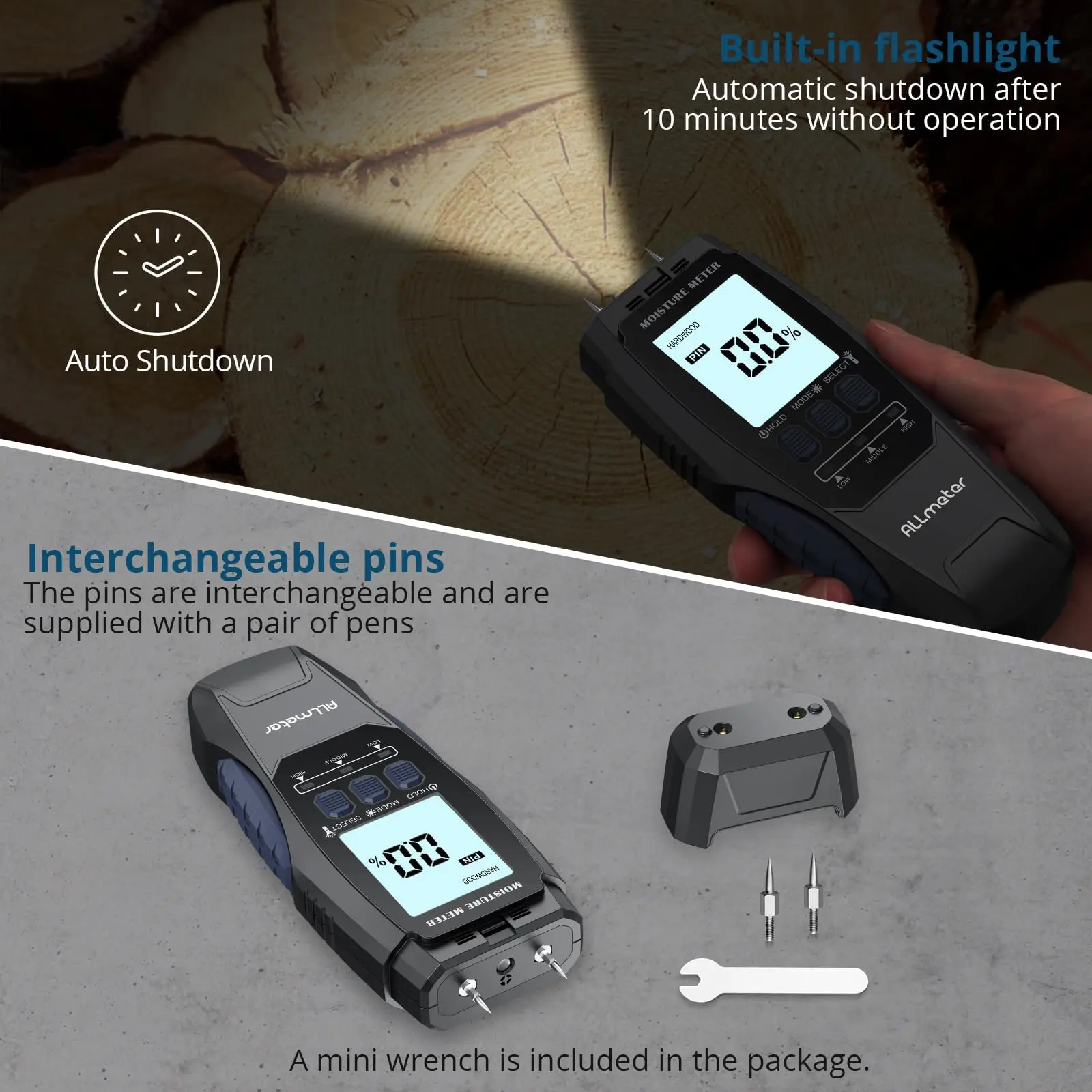 Digital Pin Type Wood Moisture Meter with Backlight,Moisture Detector 4 Mode Large Backlit for Wood