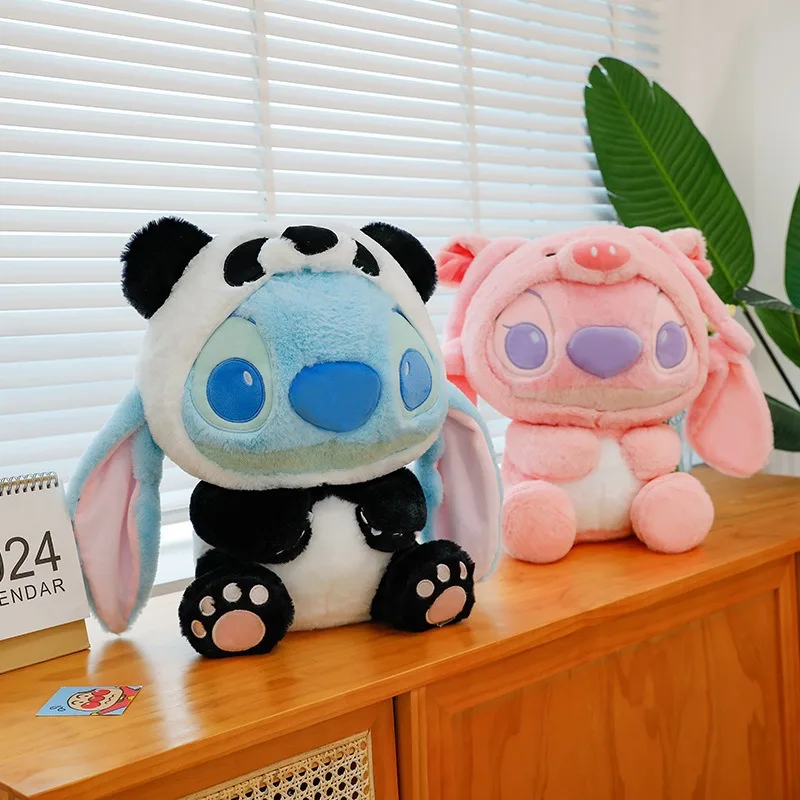 MINISO 60 سم تحويل جديد عبر الحدود: لعبة Stitch Angel القطيفة، دمية مهدئة للأطفال تحول إلى الباندا