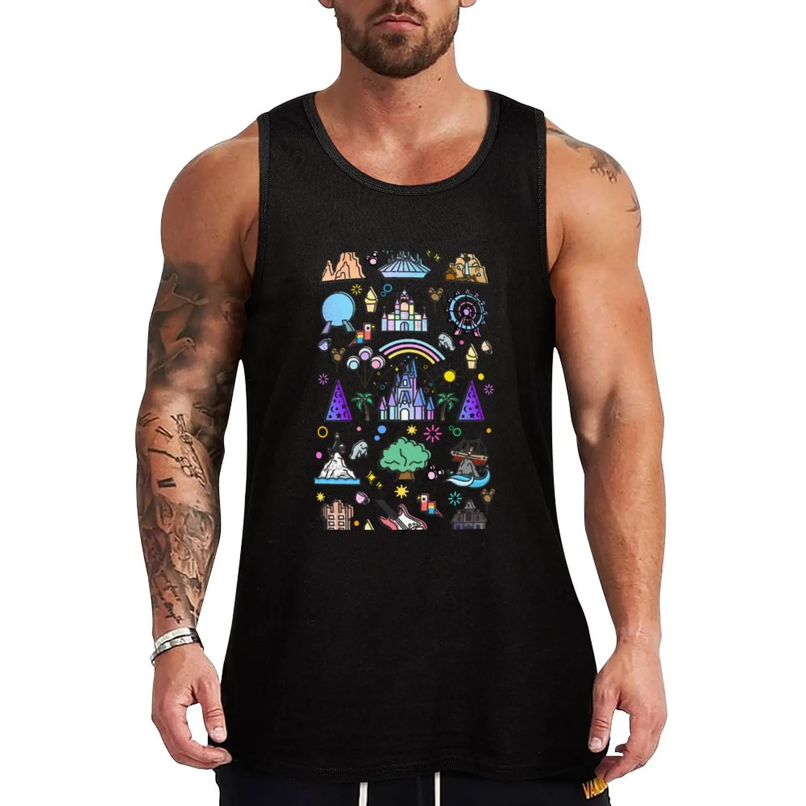 

Happiest Place on Earth Collection. It's a Small World, Haunted Mansion, Princess Castle, Manatee, Ferris Wheel Theme P Tank Top