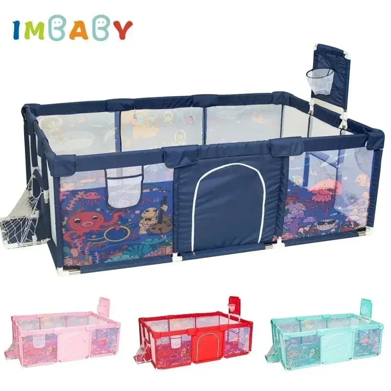 IMBABY Baby Pool 3-6Y Play Pen Playpen For Baby Safety Door Kid Safety Barrier Child Safety Ocean Rectangular Pattern