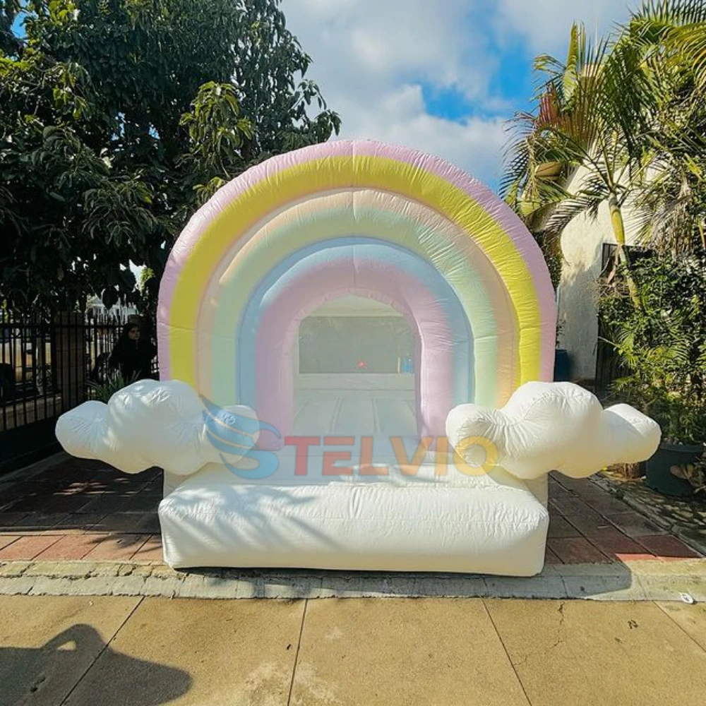 PVC Commercial Rainbow Inflatable Bounce House White Jumping Castle kids Inflatable Bouncer