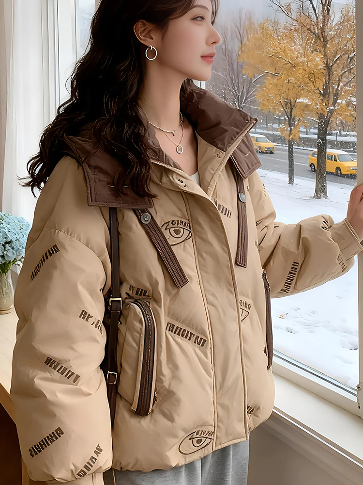 

Утепленная американская модная куртка с капюшоном, хлопковая рабочая одежда, женское зимнее новое теплое пальто на молнии, однотонное