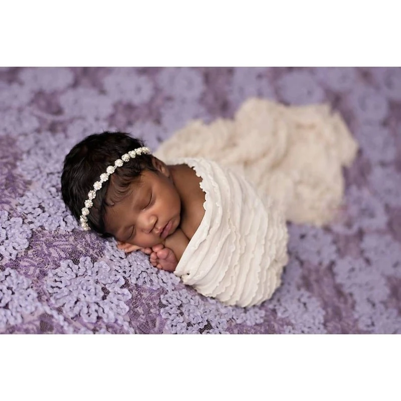 

Chiffon Organza Ruffle Wrap -3D Embroidered Flower Swaddle Blanket for Newborn Photo Prop&Baby Shower.ニューボーンフォトaccessoire bébé