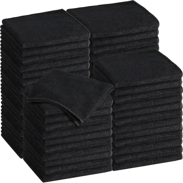 4PCS Zestaw BlackTowels z mikrofibry Gruby, miękki, chłonny do domowego salonu hotelowego Włosy Kuchnia Szmata do mycia samochodu czarny Ręcznik wielofunkcyjny