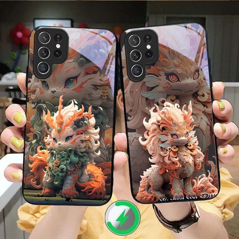 Kirin with flowing hair Suitable For Samsung Galaxy S25 Ultra S20 FE S21 S22+ S23 Plus S24 S26 Edge magnetism Glass Phone Casee