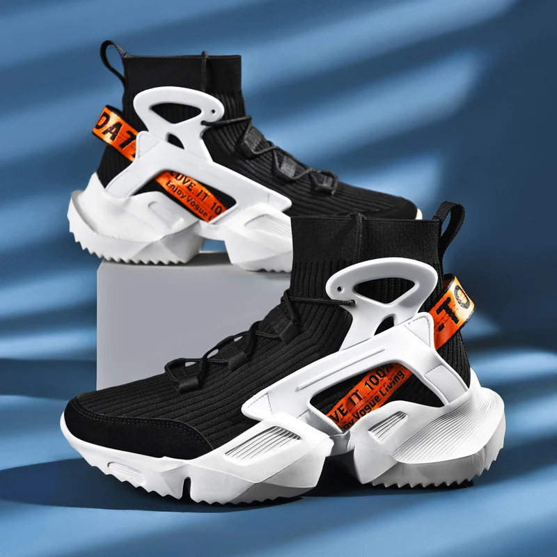 Men High‑Top Sock Sneakers Lightweight Casual Sports Shoes Breathable Athletic Nonskid Sneakers Leisure Walking Marathon Shoes