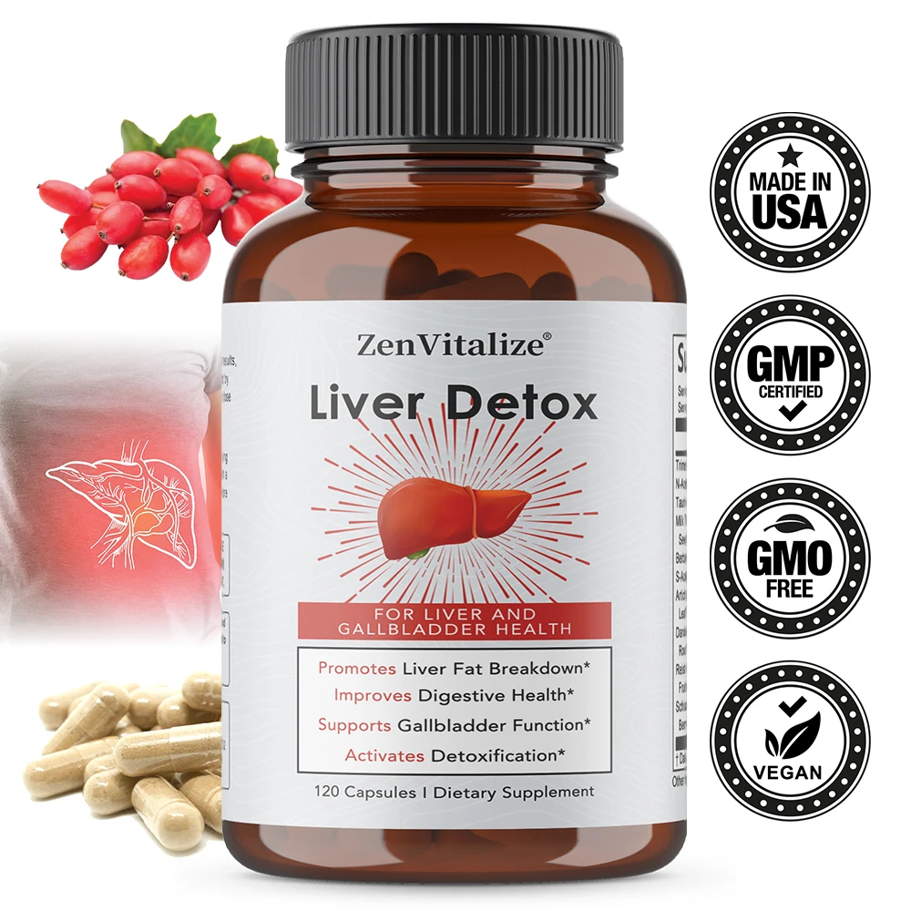 Liver Detox Complex with Milk Thistle, Dandelion, Berberine HCL | Liver Support & Cleanse Supplement | 120 Vegetarian Capsules